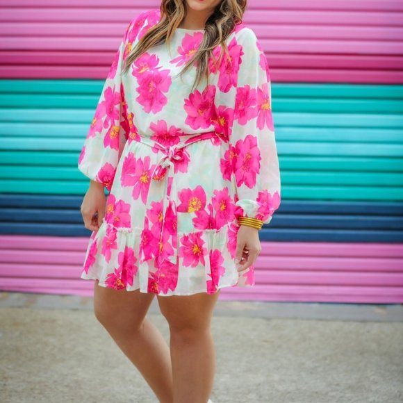 Tomato All Over Ruffle Sleeves Dress